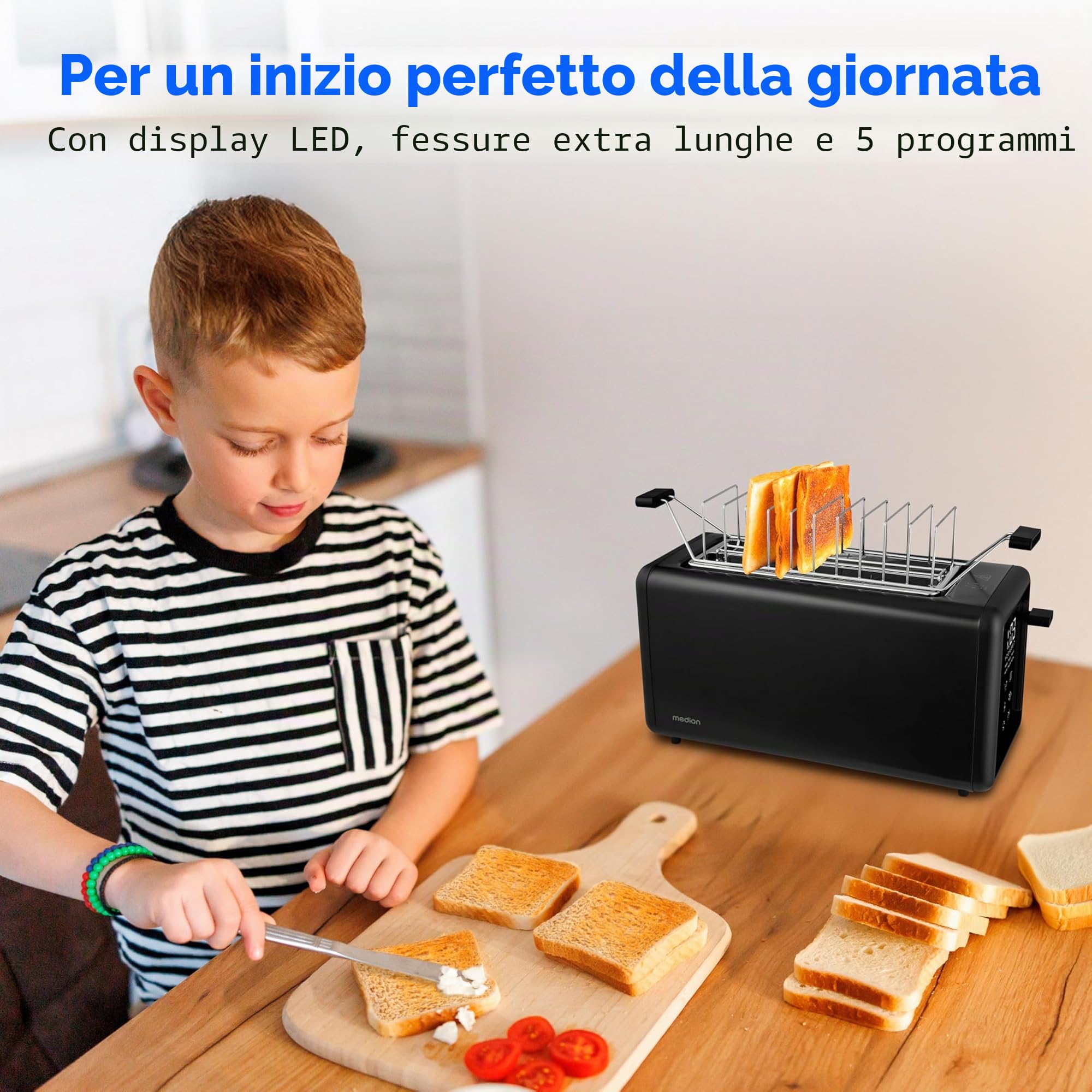 MEDION MD12103 tostapane 4 fette nero acciaio inox