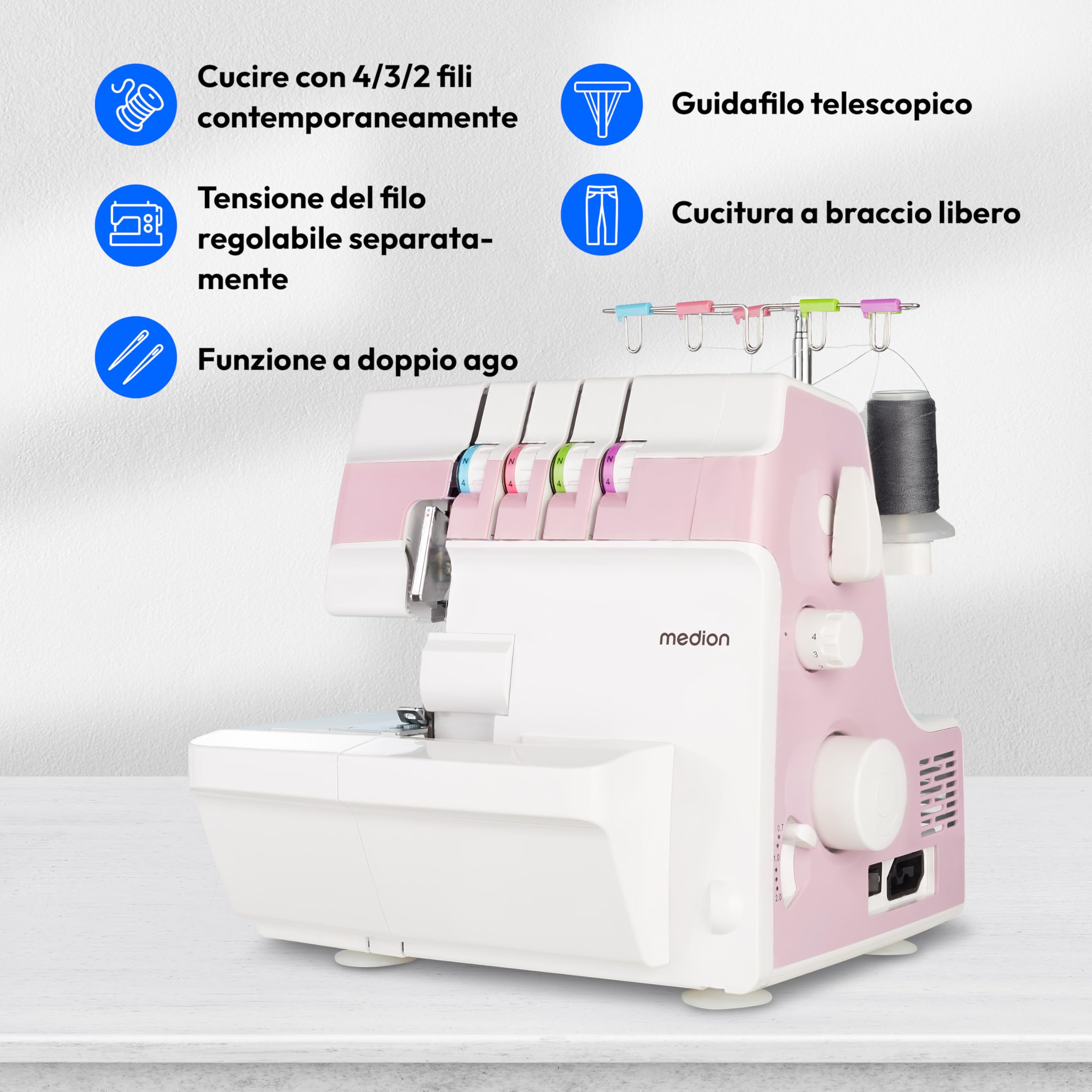 MEDION SO90 MD19169 macchina overlock rosa 4 fili