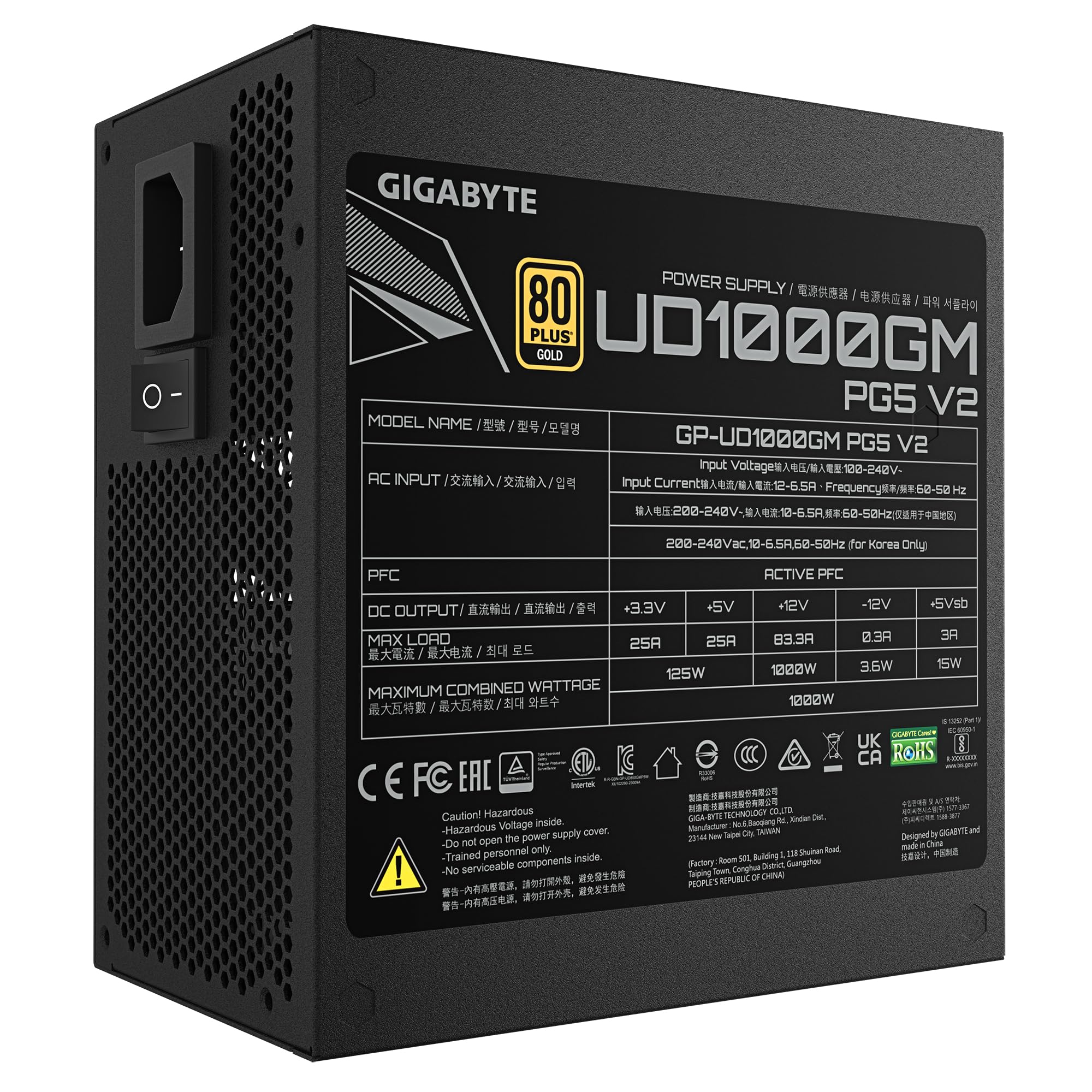 Gigabyte UD1000GM PG5 V2 alimentatore 1000W modulare Gold