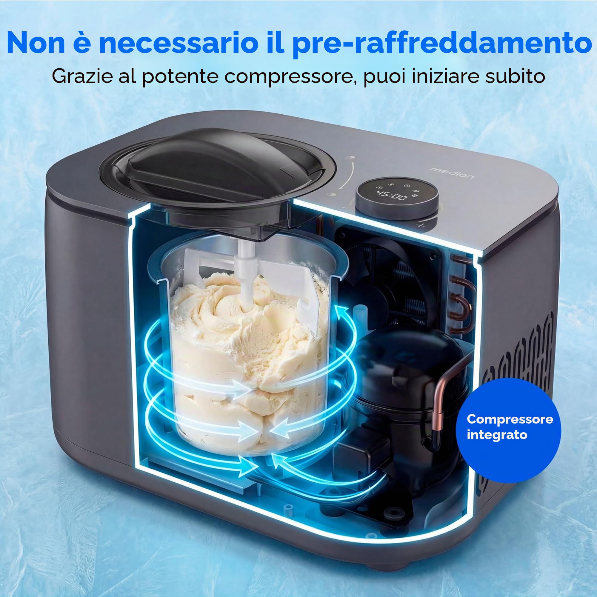 Medion Gelatiera con Compressore 1L per Gelato Yogurt