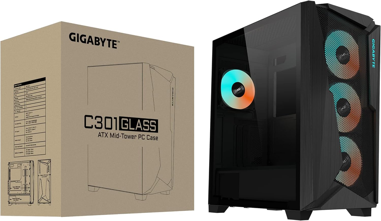 Gigabyte C301G V2 case PC vetro temperato 4 ventole ARGB