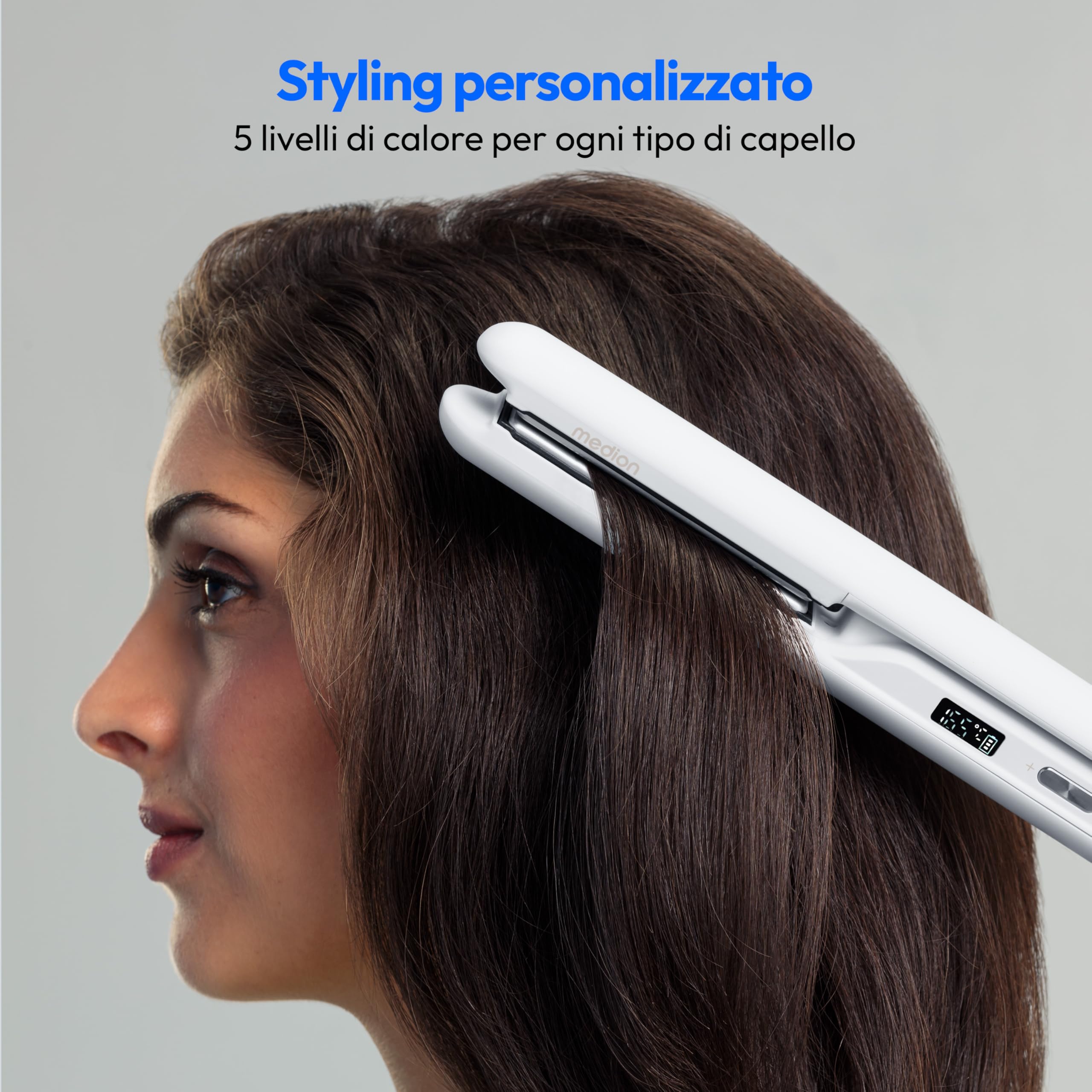 MEDION LIFE HS2 Piastra Capelli Cordless Bianca Ceramica