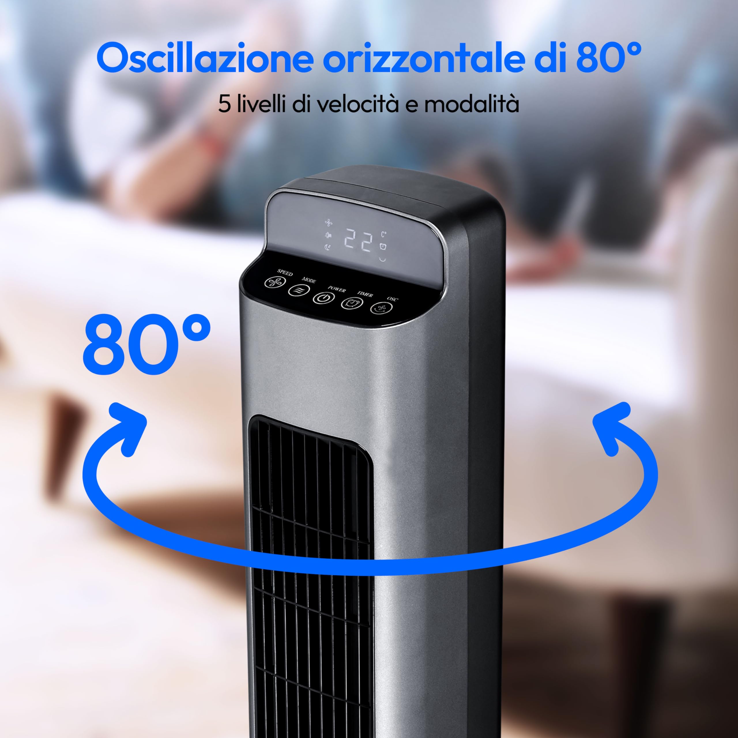 MEDION MD10809 Ventilatore a Torre 45W Silenzioso 5 Velocità