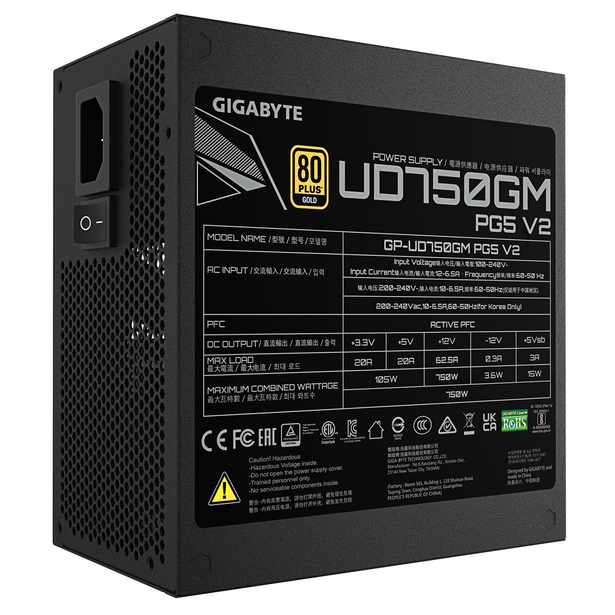 Gigabyte UD750GM PG5 V2 alimentatore 750W Gold modulare ATX 3.1