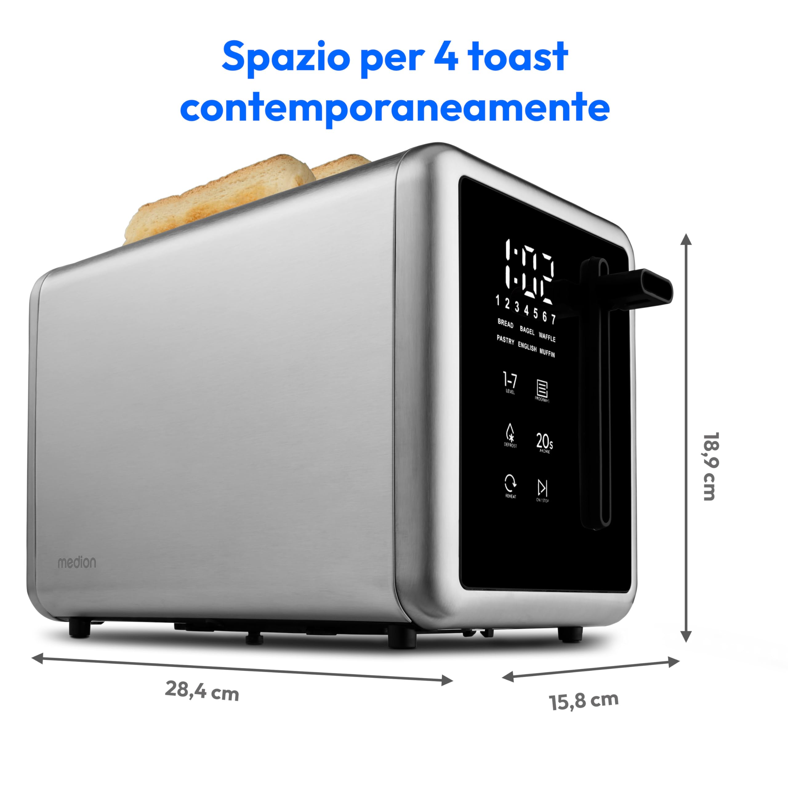 MEDION MD12102 tostapane 2 fette argento 850W