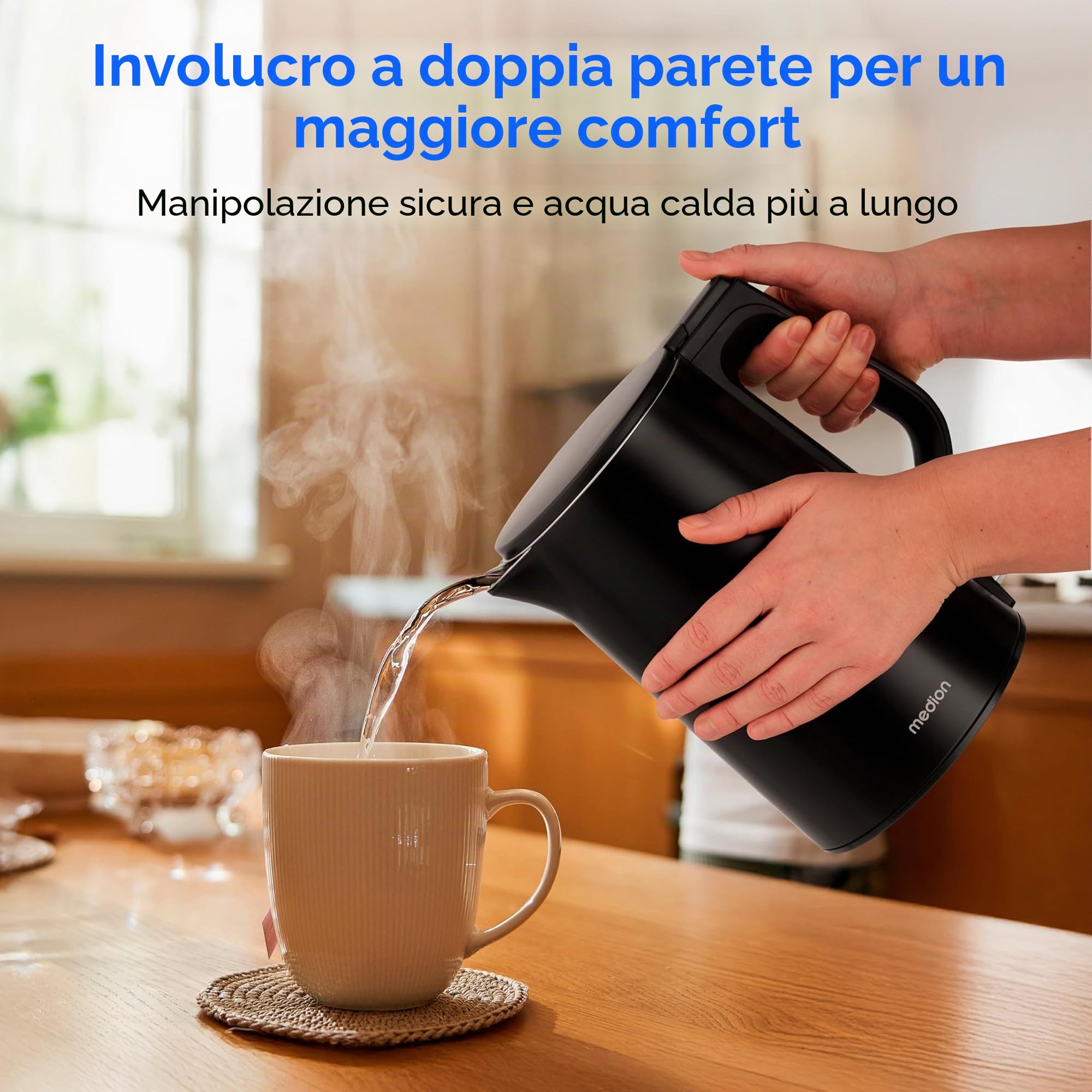 MEDION MD12105 bollitore 1,5 L nero doppia parete 2200W