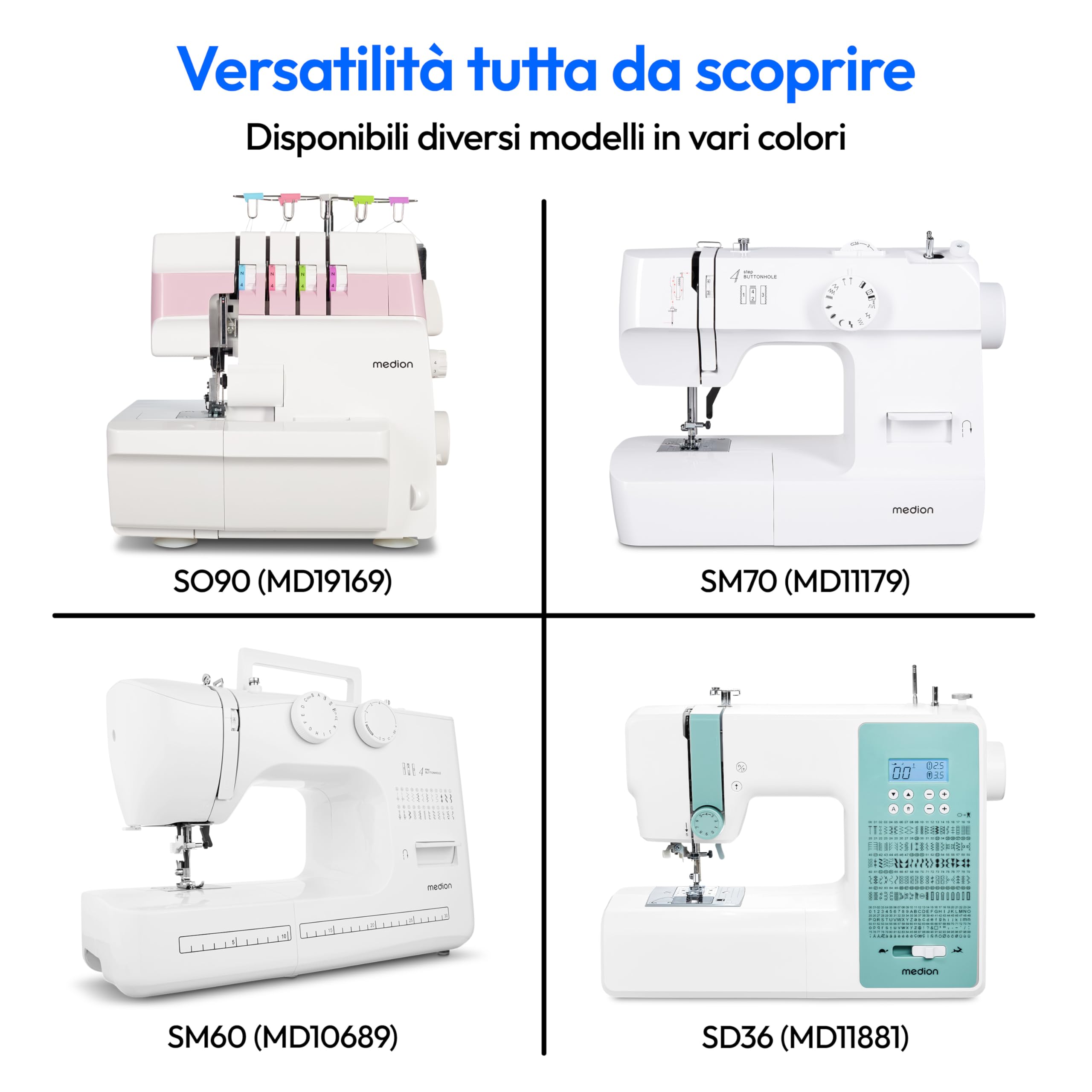 MEDION SM60 macchina per cucire braccio libero bianca 60 punti