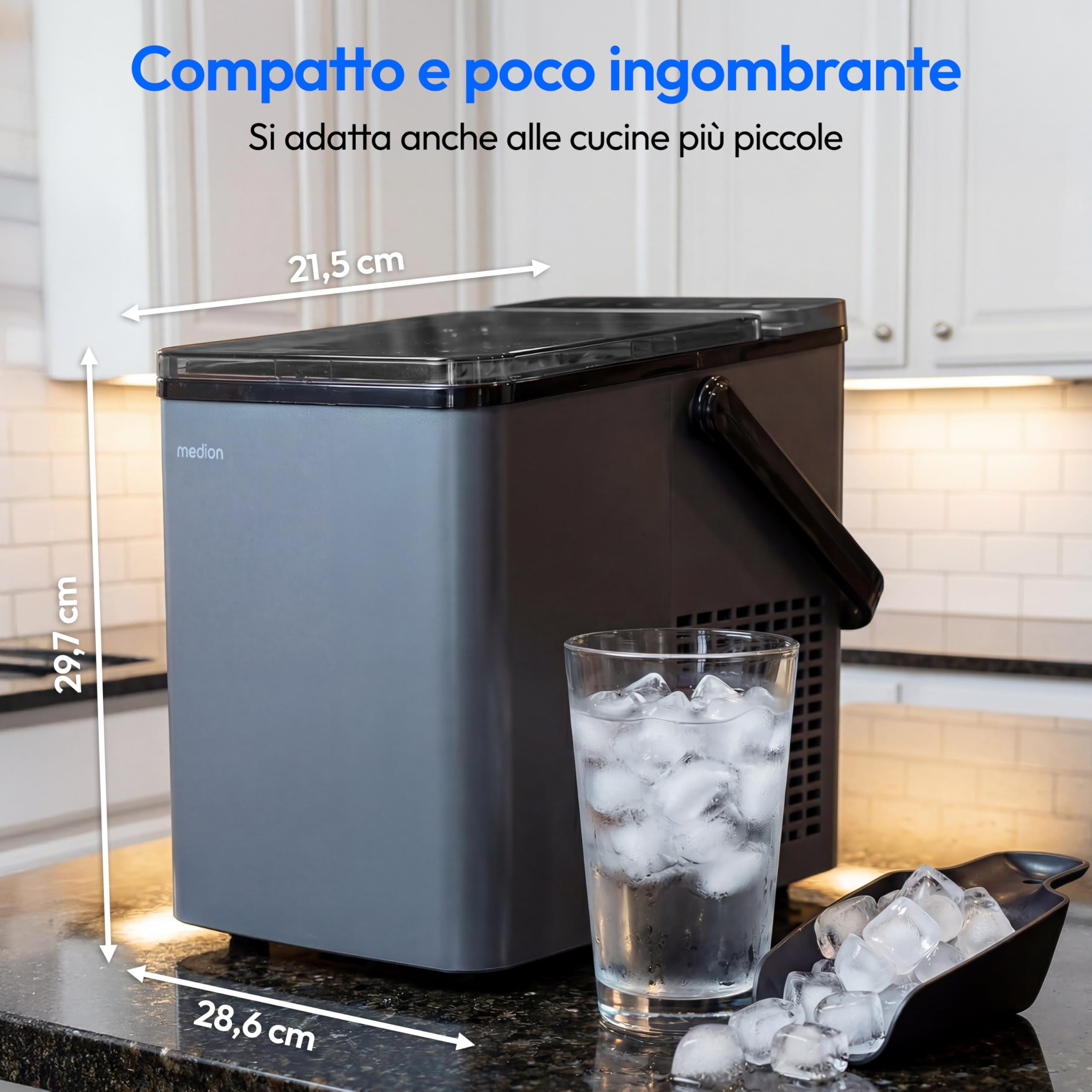 Medion macchina per ghiaccio 12kg 1,1L cubetti S/L autopulizia