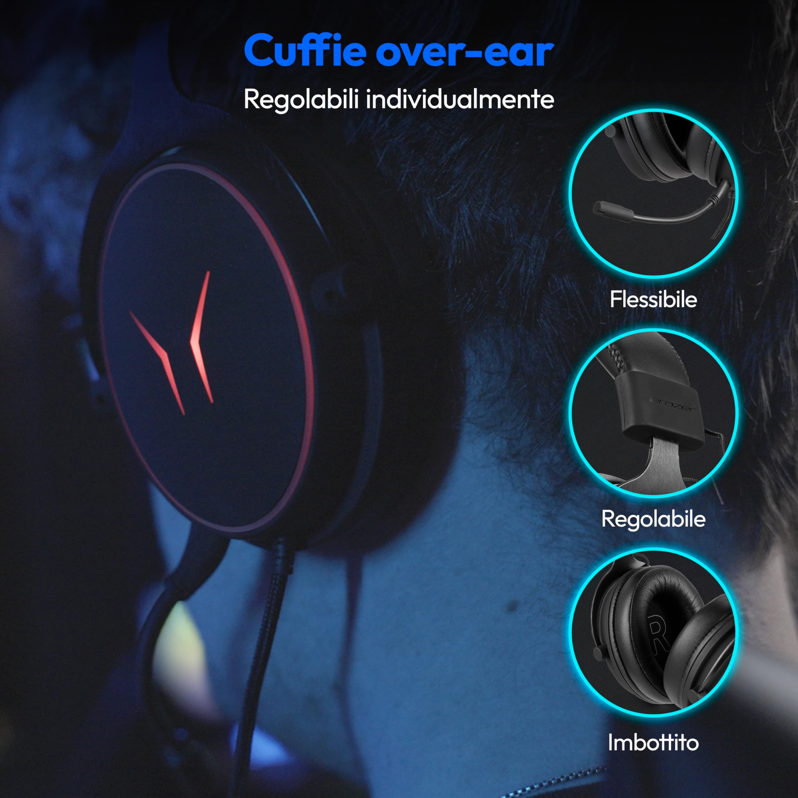 MEDION ERAZER Mage P20 cuffie gaming over-ear RGB cavo 240cm
