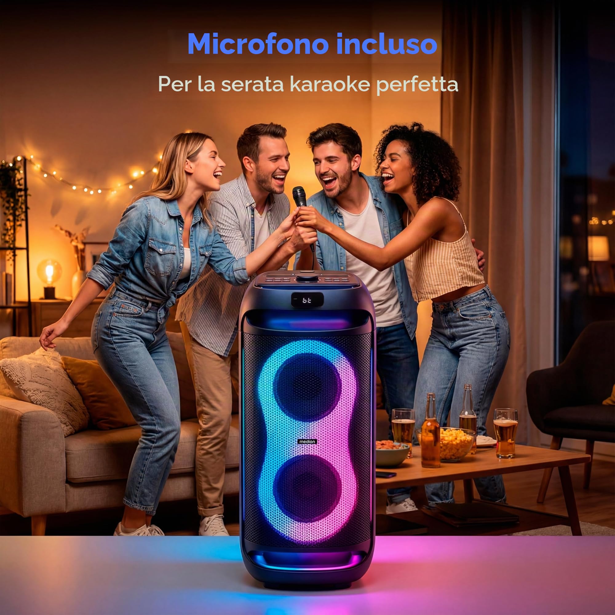 Medion PE-2 Plus Partybox Batteria con Microfono LED