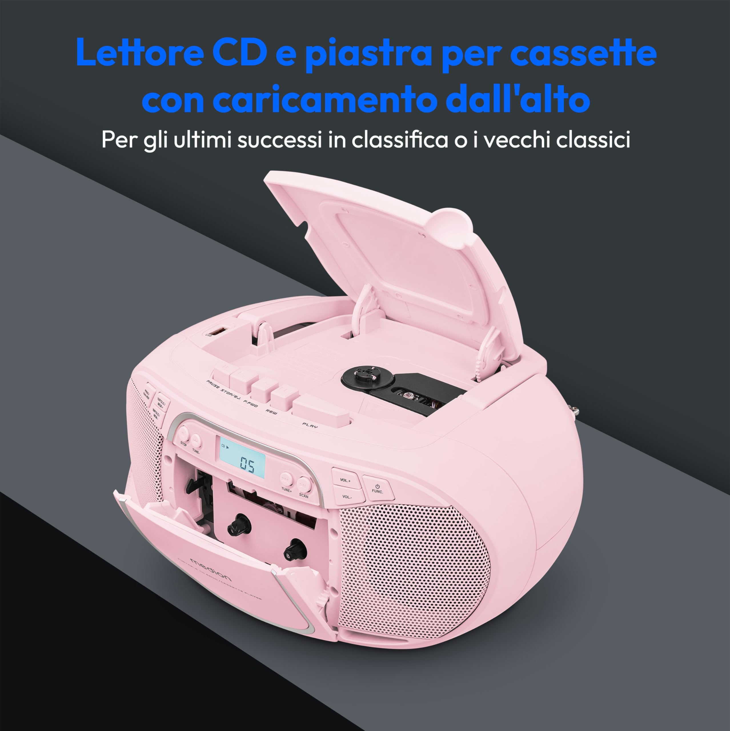 Medion E66476 boombox stereo rosa con CD cassette