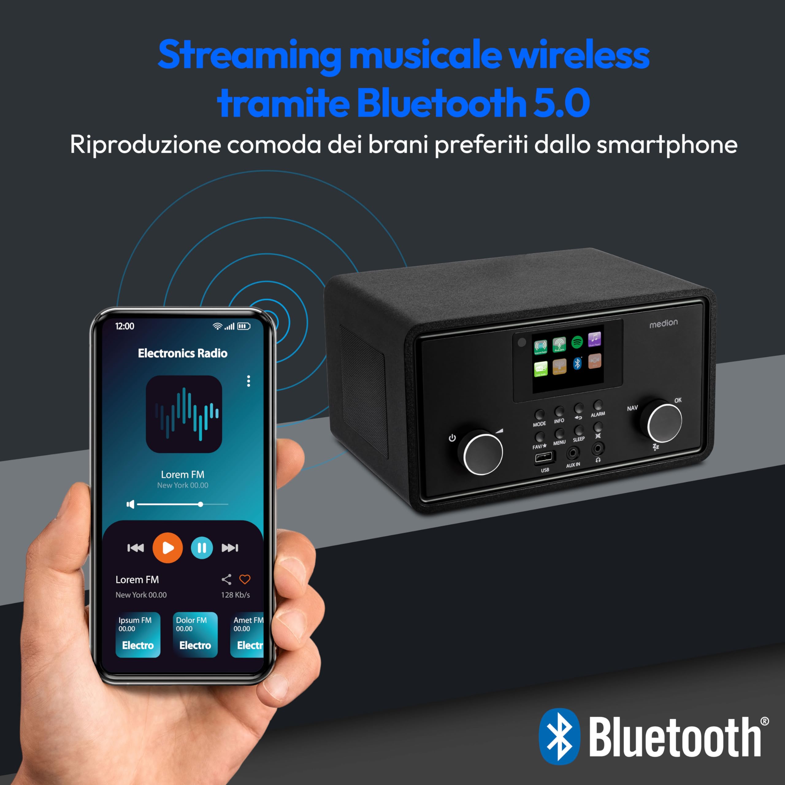 MEDION Life P85027 radio internet DAB+ nero Bluetooth